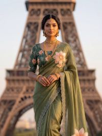 Sage Green Floral Allure Saree