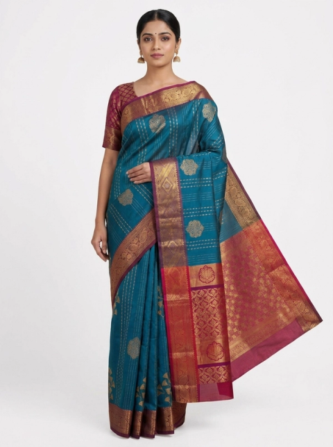 Uppada zari butta weaving