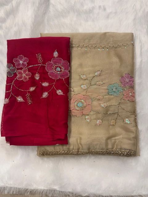 SIMMER GEORGETTE WITH KHATHAN WORK