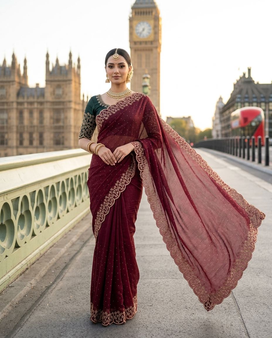 Burgundy Zari Bridal Grace