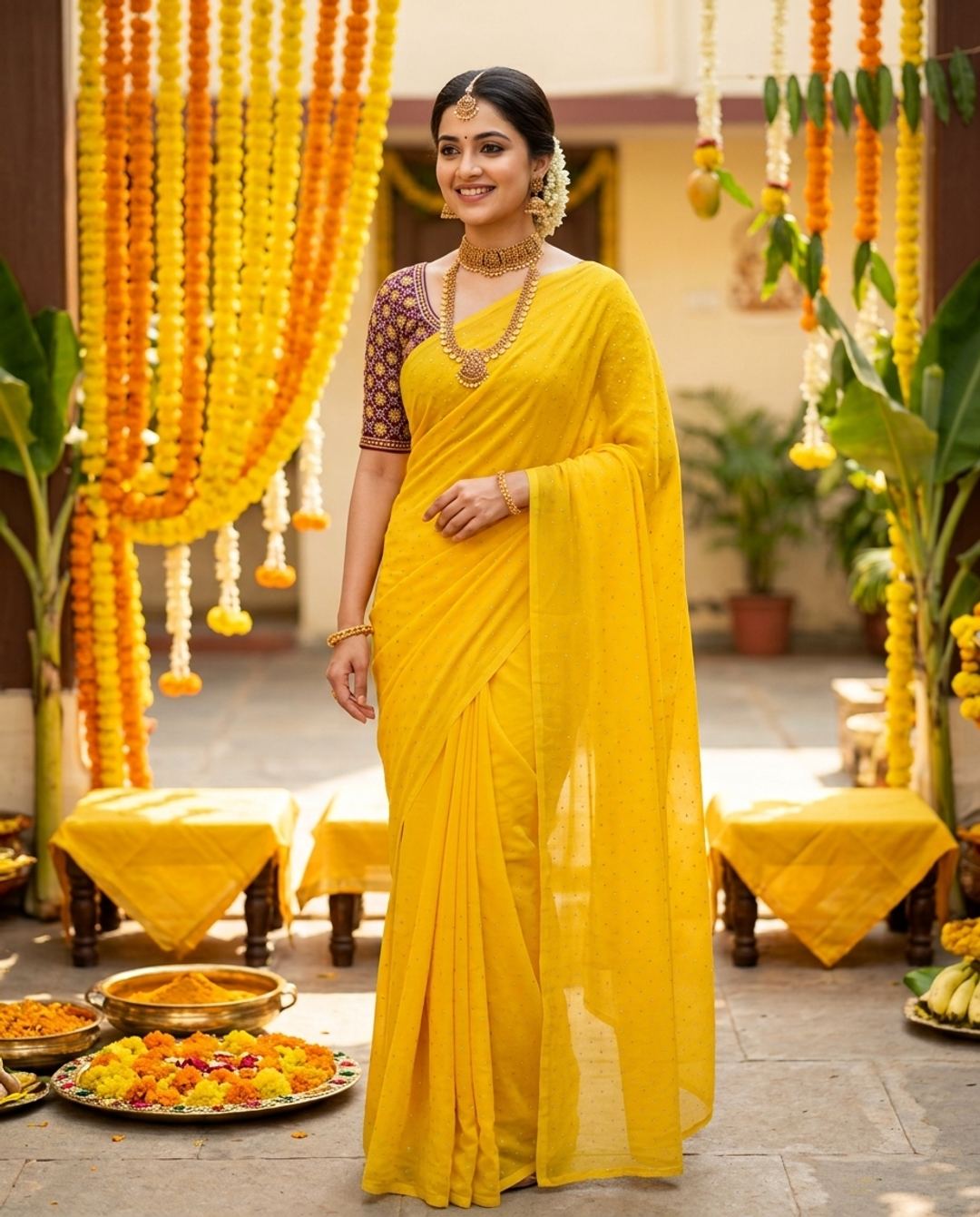 Haldi Golden Yellow Celebration Saree