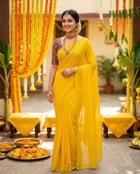 Haldi Golden Yellow Celebration Saree