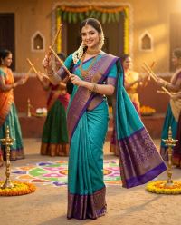 Teal Blue Purple Zari Festive Regal