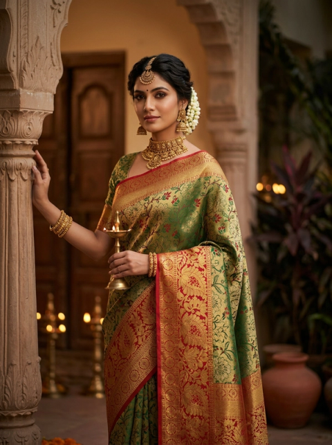 Kanjivaram Silk Saree with Zari Floral Weave