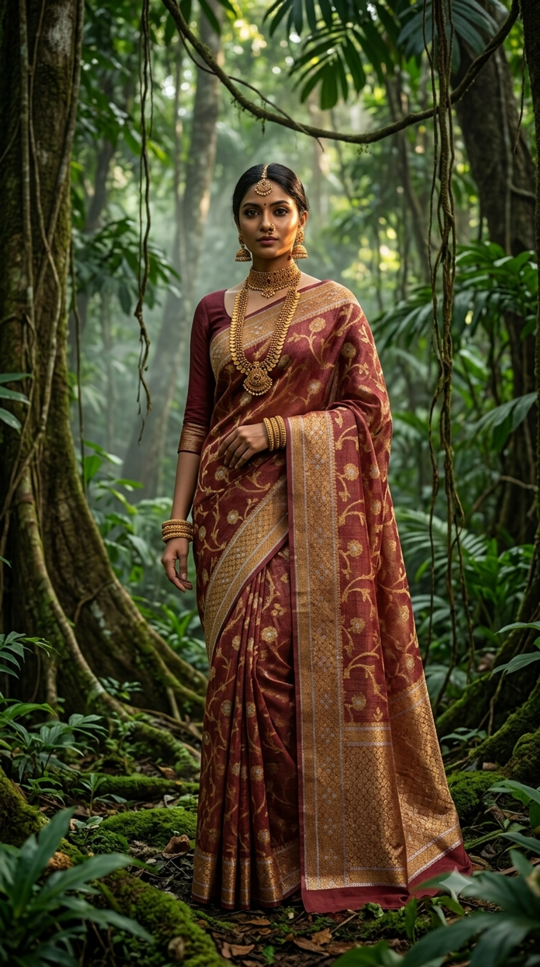 Burgundy Zari Silk Forest Charm