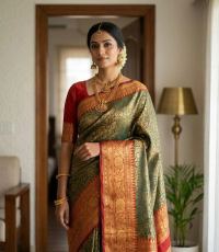 Golden Zari Festive Pattu Floral Saree