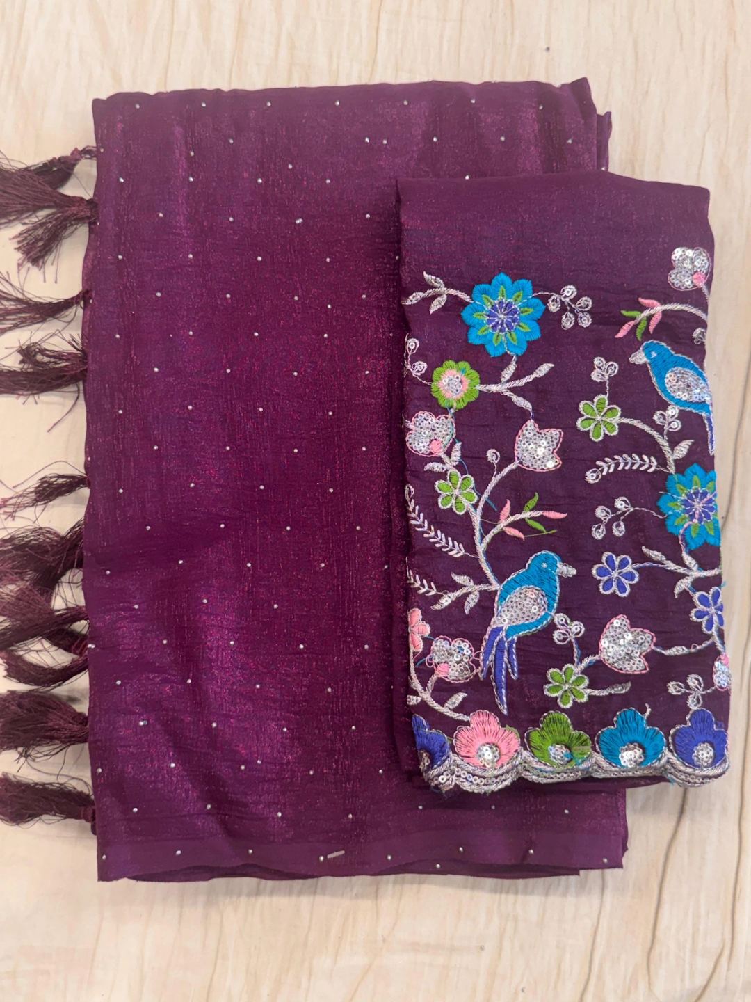 GLITTER WITH SPACE CRAPE & BLOUSE EMB WORK