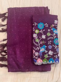 GLITTER WITH SPACE CRAPE & BLOUSE EMB WORK