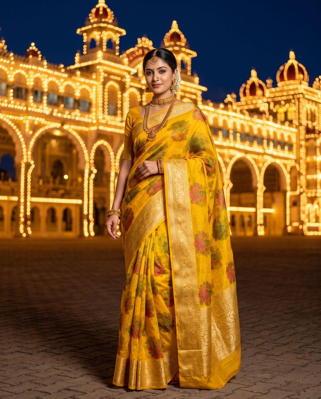 Golden Yellow Floral Silk Splendor