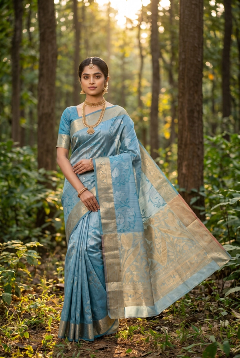 Slate Blue Zari Heritage Elegance