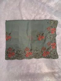 Georgette Saree with Floral Embroidery and Scallop Border