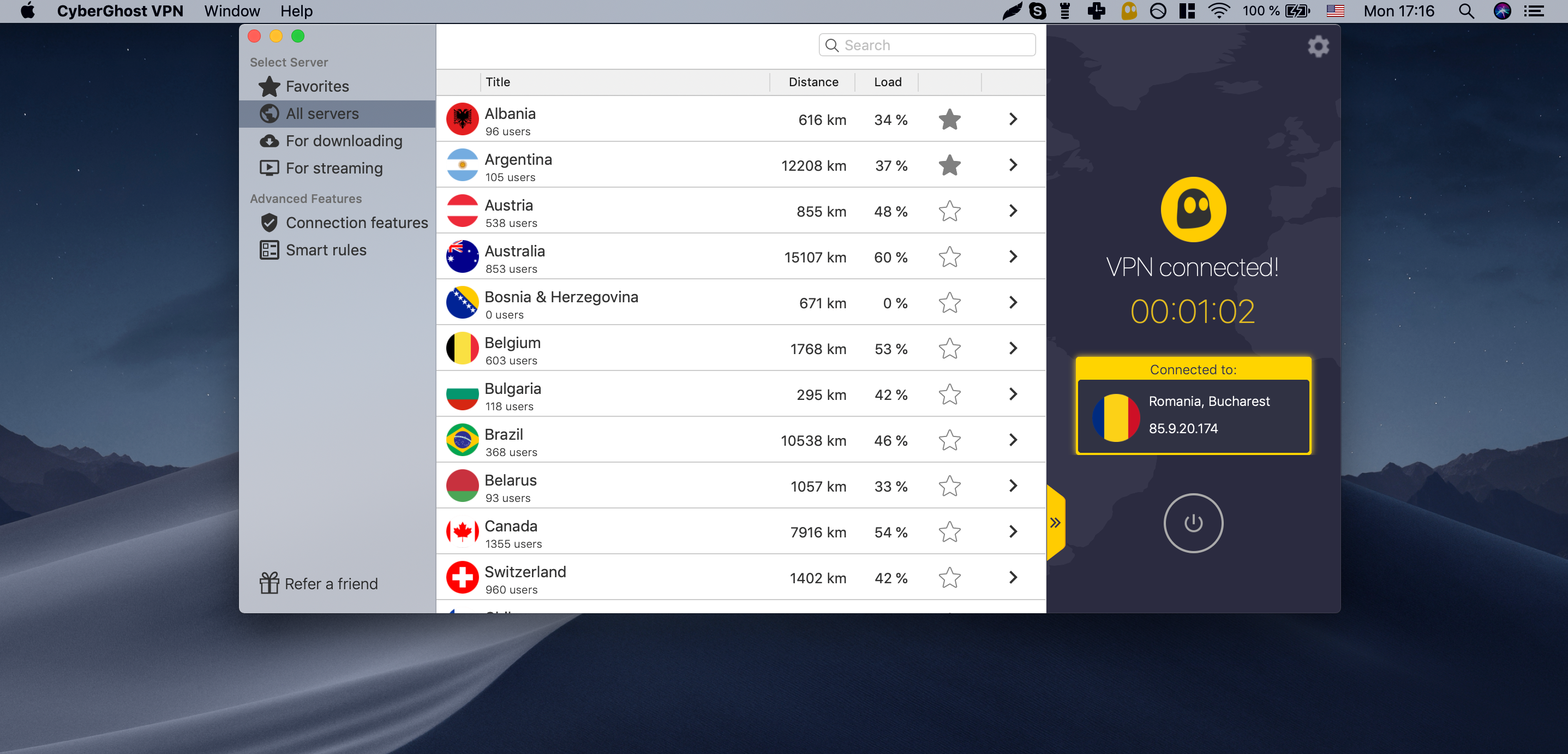 CyberGhost VPN screenshot