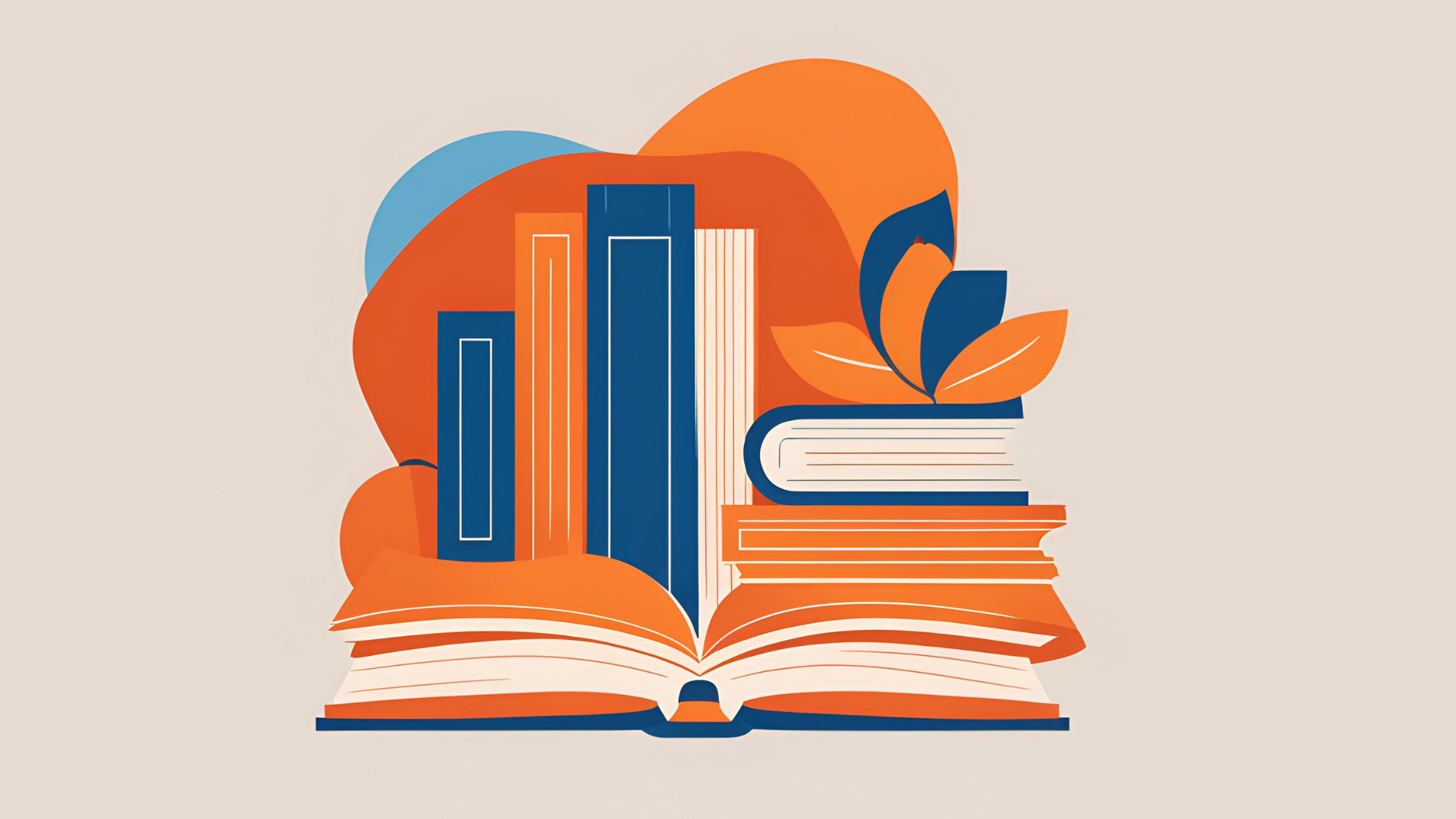 Orange and blue illustration of books