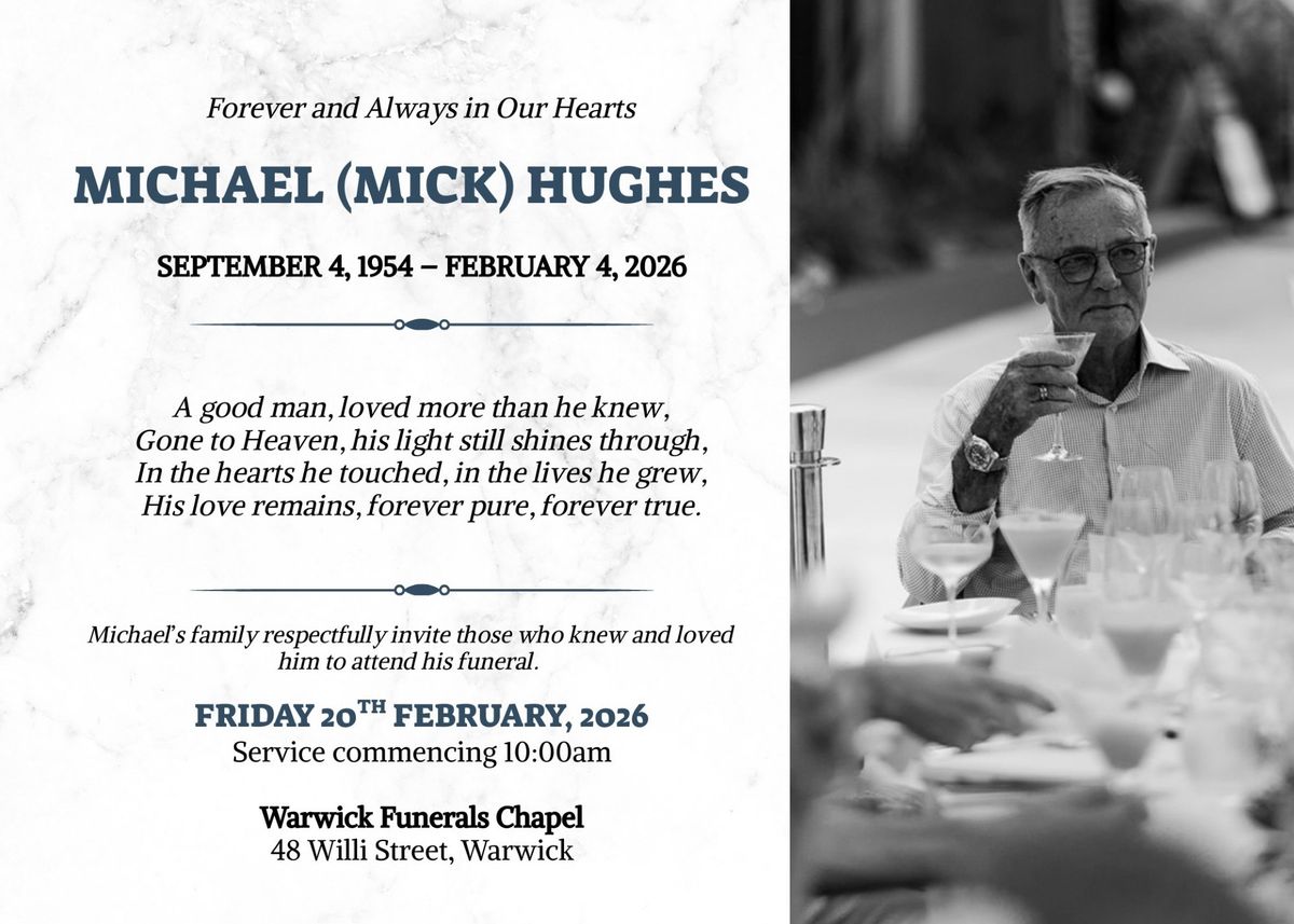 Funeral notice for Michael Kevin James Hughes