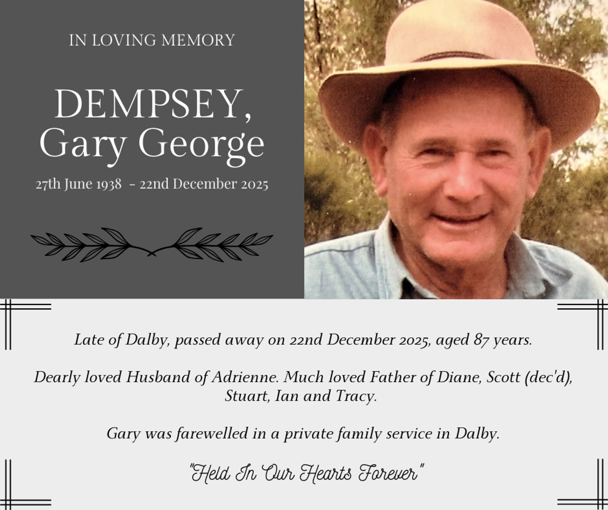 Funeral notice for Gary George Dempsey