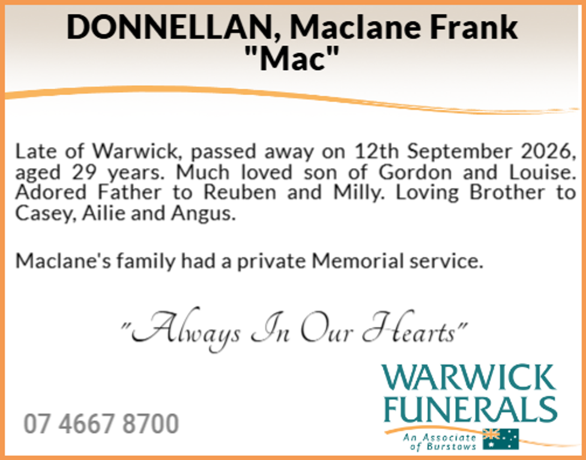 Funeral notice for Maclane Frank Donnellan