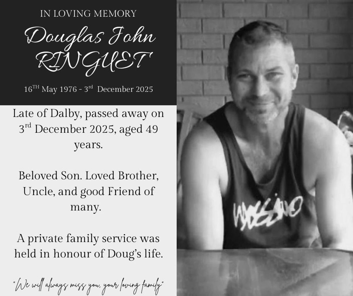 Funeral notice for Douglas John Ringuet