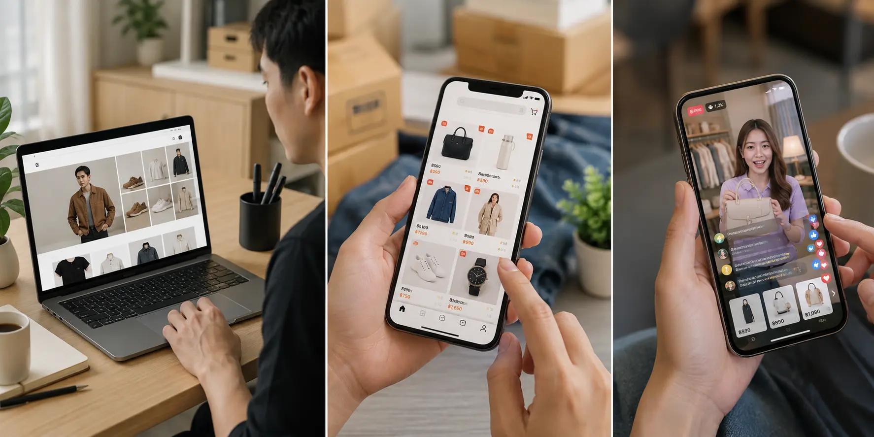 เปรียบเทียบการซื้อสินค้าออนไลน์ผ่านเว็บไซต์ E-commerce, Marketplace บนมือถือ และไลฟ์ขายสินค้าบนโซเชียล