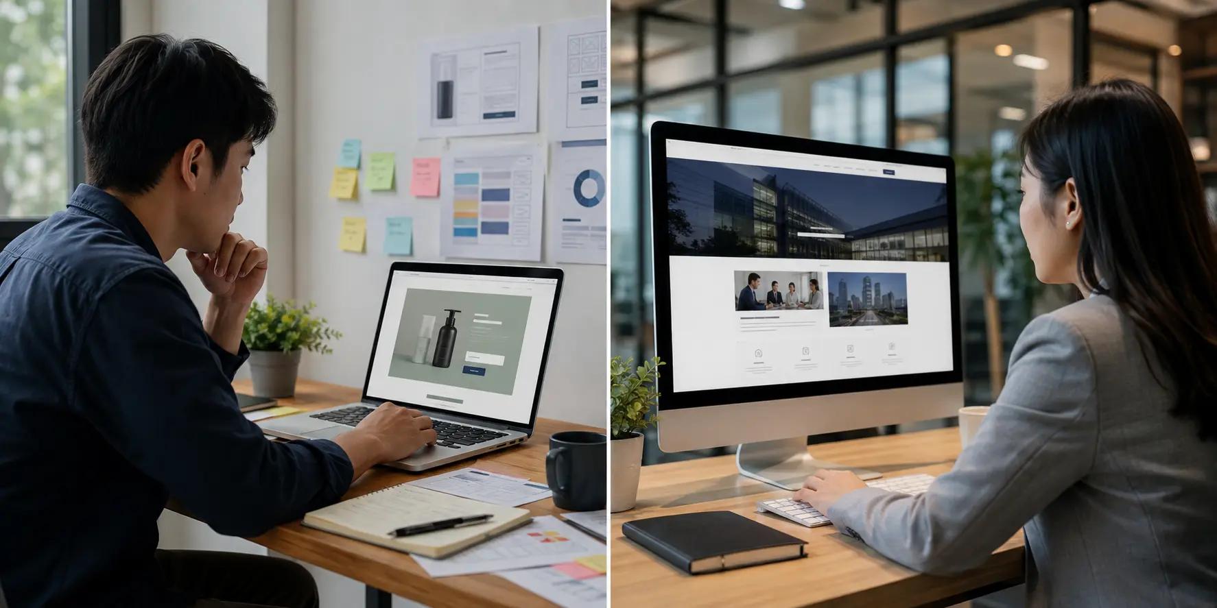 เปรียบเทียบ Landing Page สำหรับสินค้าและแบบฟอร์มกับเว็บไซต์บริษัทที่มีเนื้อหาและเมนูหลายส่วน