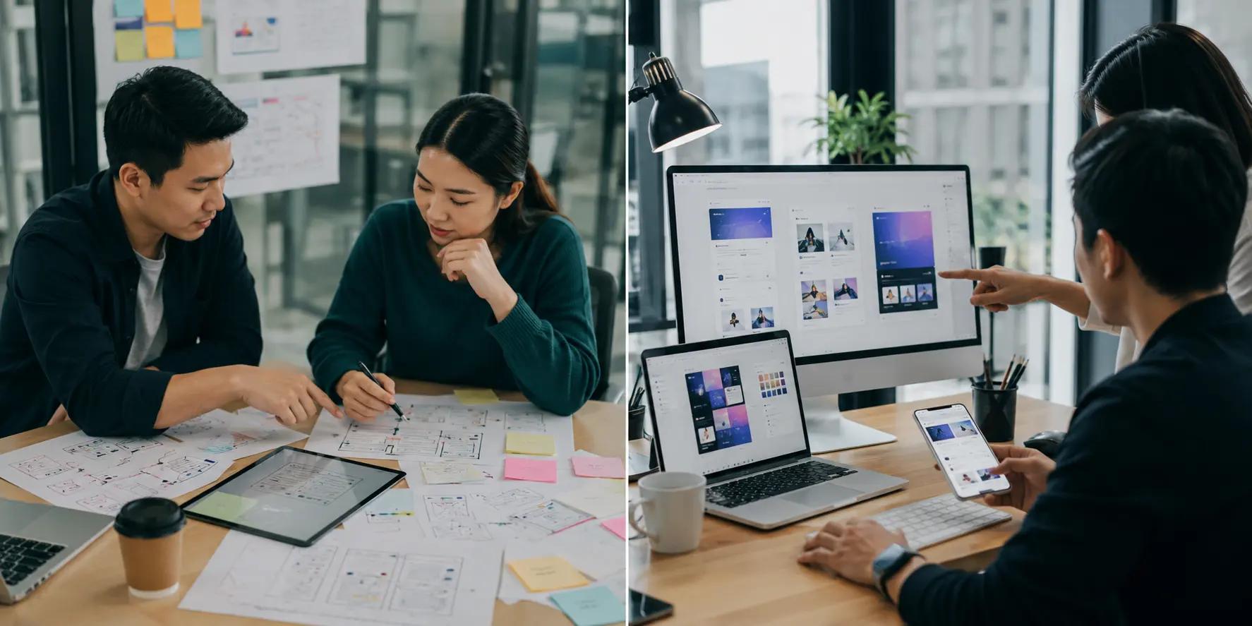 ทีมออกแบบวางโครงสร้าง UX ด้วย Wireframe และตรวจ UI บนคอมพิวเตอร์ แท็บเล็ต และมือถือ