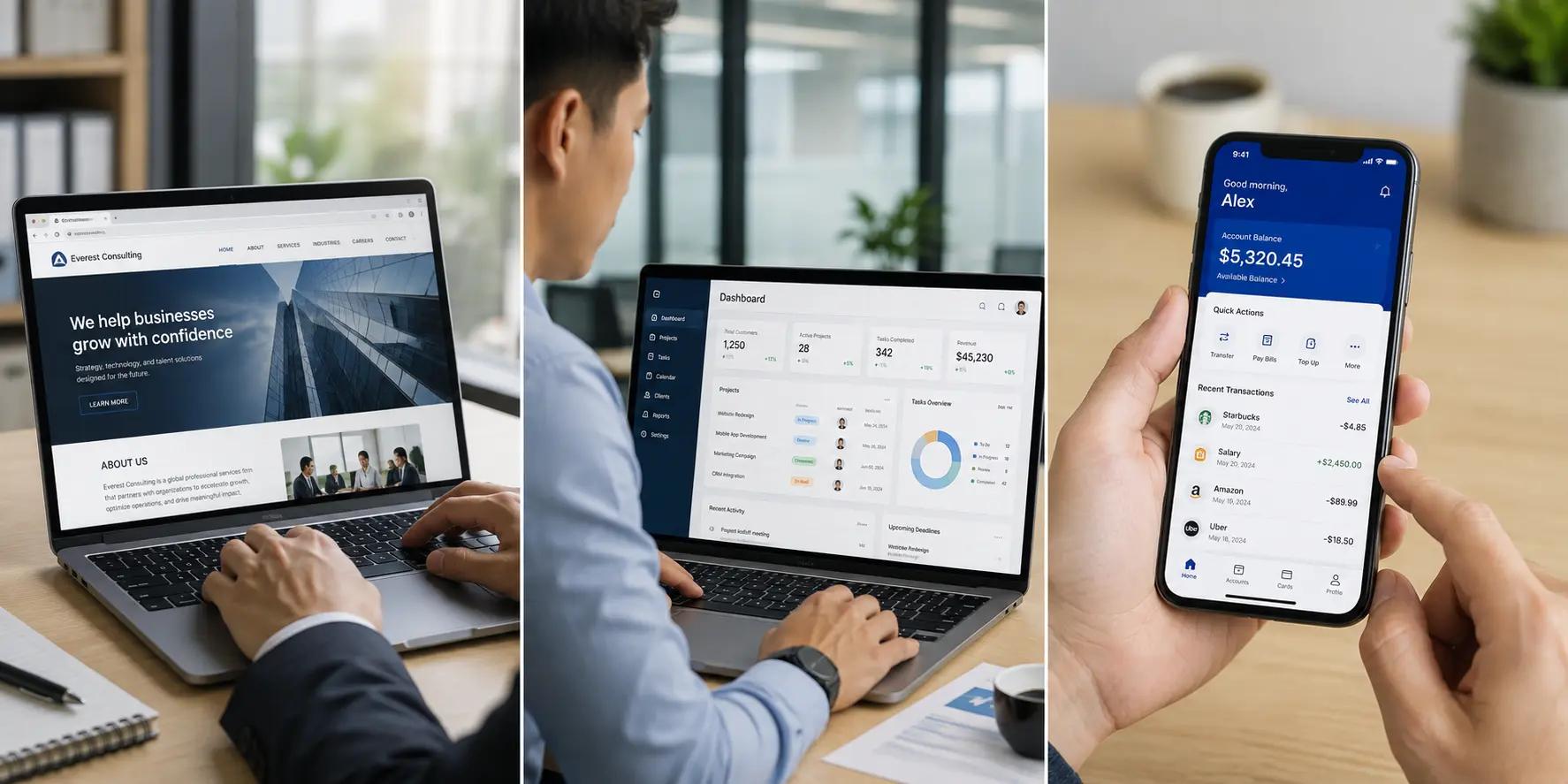 เปรียบเทียบเว็บไซต์บริษัท Web Application แบบ Dashboard และ Mobile Application บนสมาร์ตโฟน