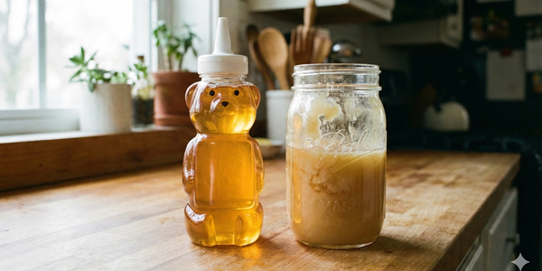 Image of raw honey and pasteurized honey