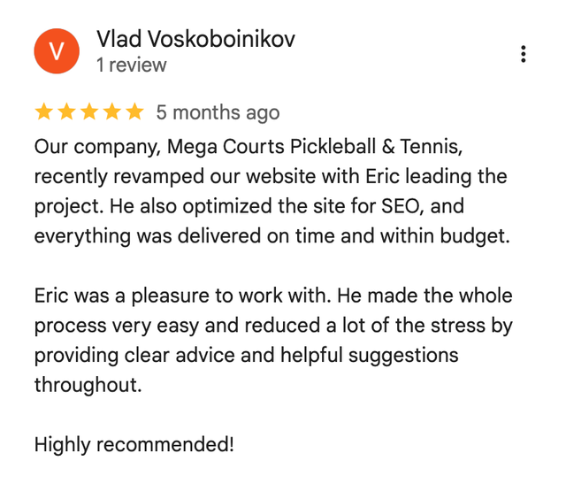 Vlad Voskoboinikov Google review