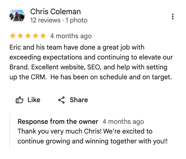 Chris Coleman Google review