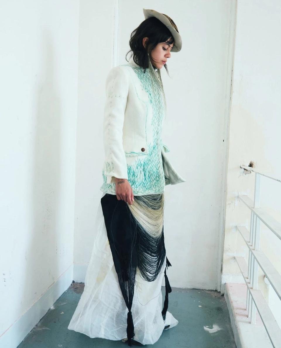 Hand stitched copper wire cashmere jacket