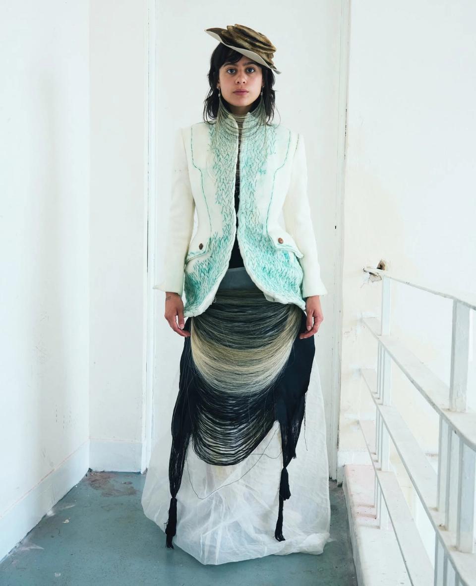 Hand stitched copper wire cashmere jacket