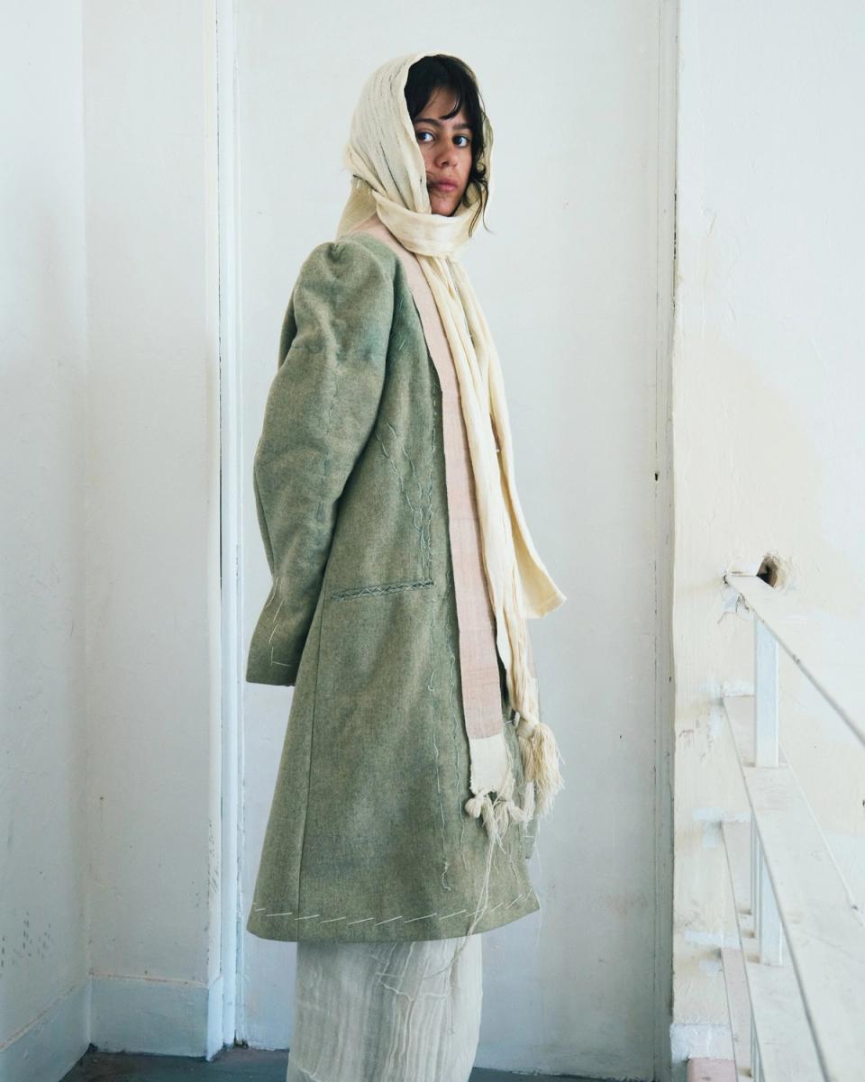 Zoot suit inspired jacket hand stitched with copper wire