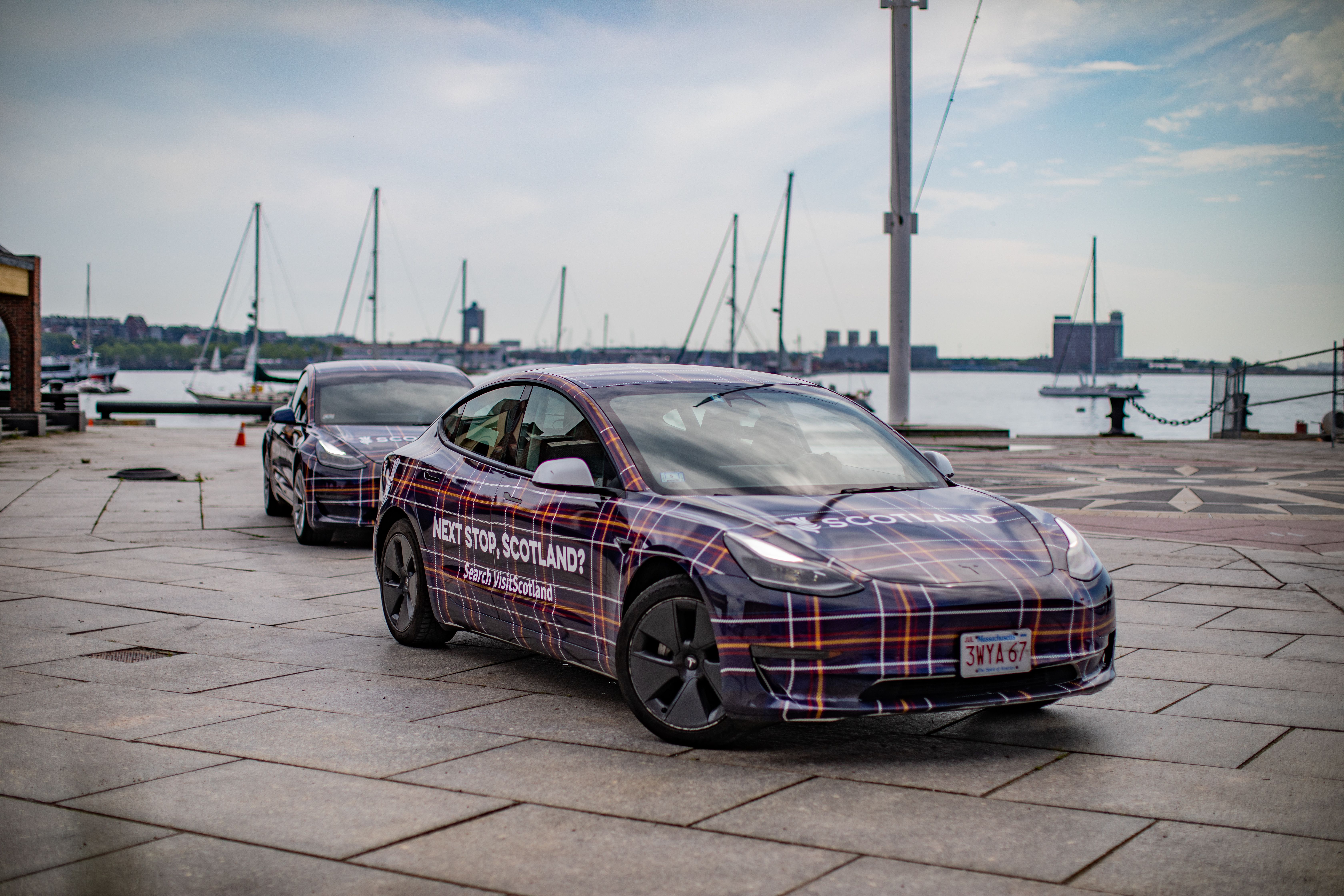 Wrapped cars in tartan for VisitScotland during 2026 FIFA World Cup in Boston
