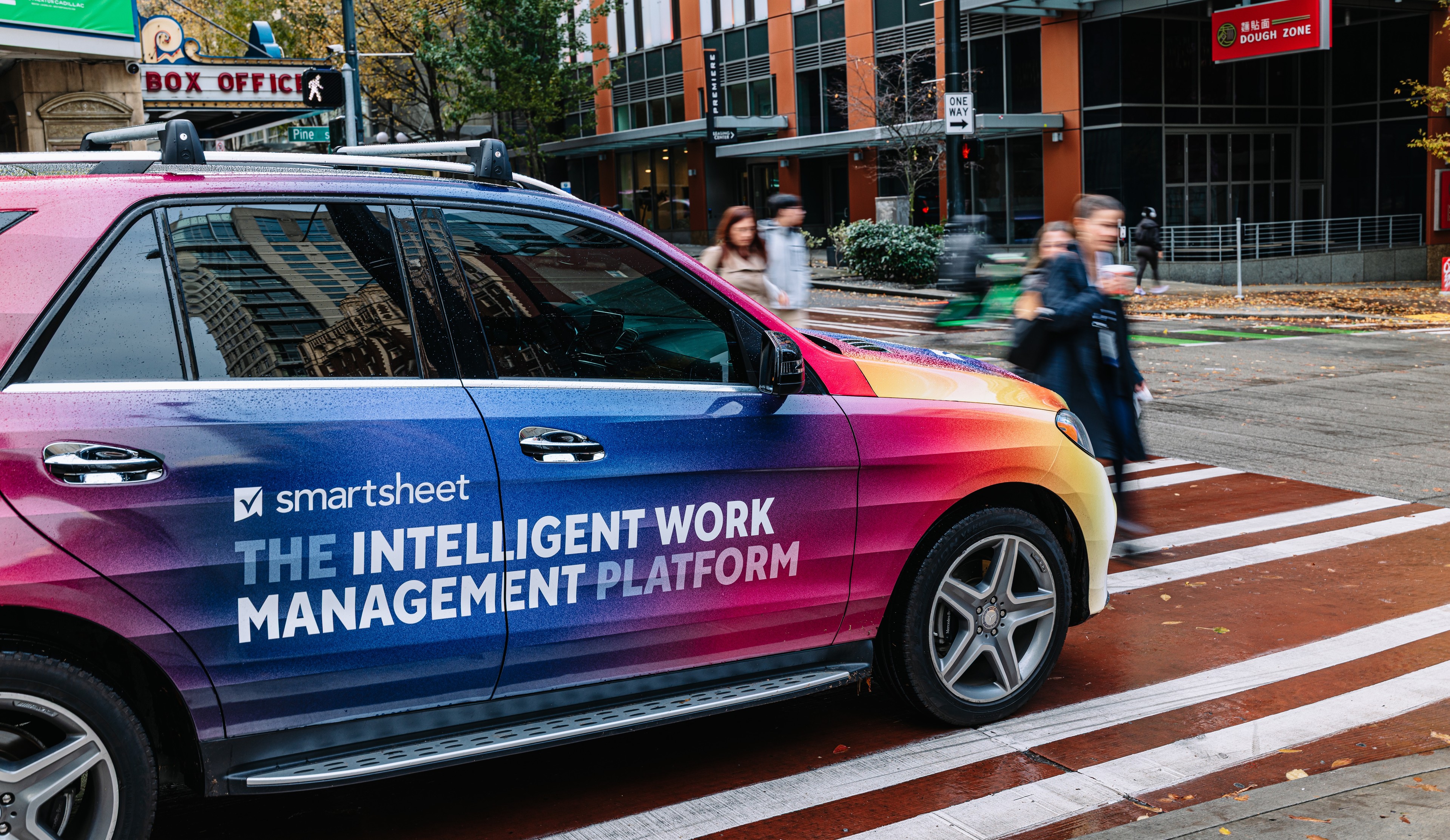 Smartsheet wrapped car OOH campaign in Seattle via GOOD TRAFFIC