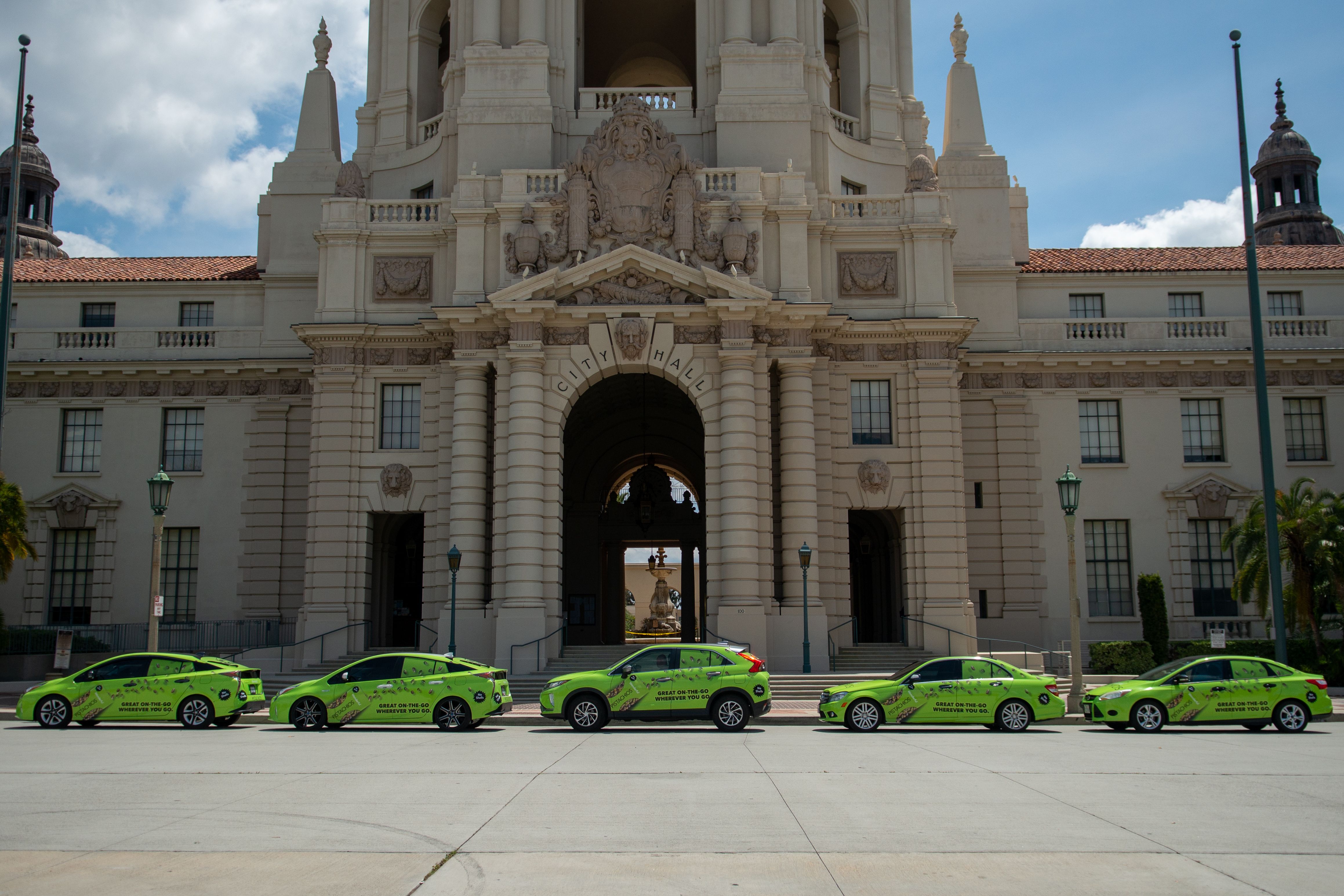 Wonderful Pistachio wrapped rideshare cars 