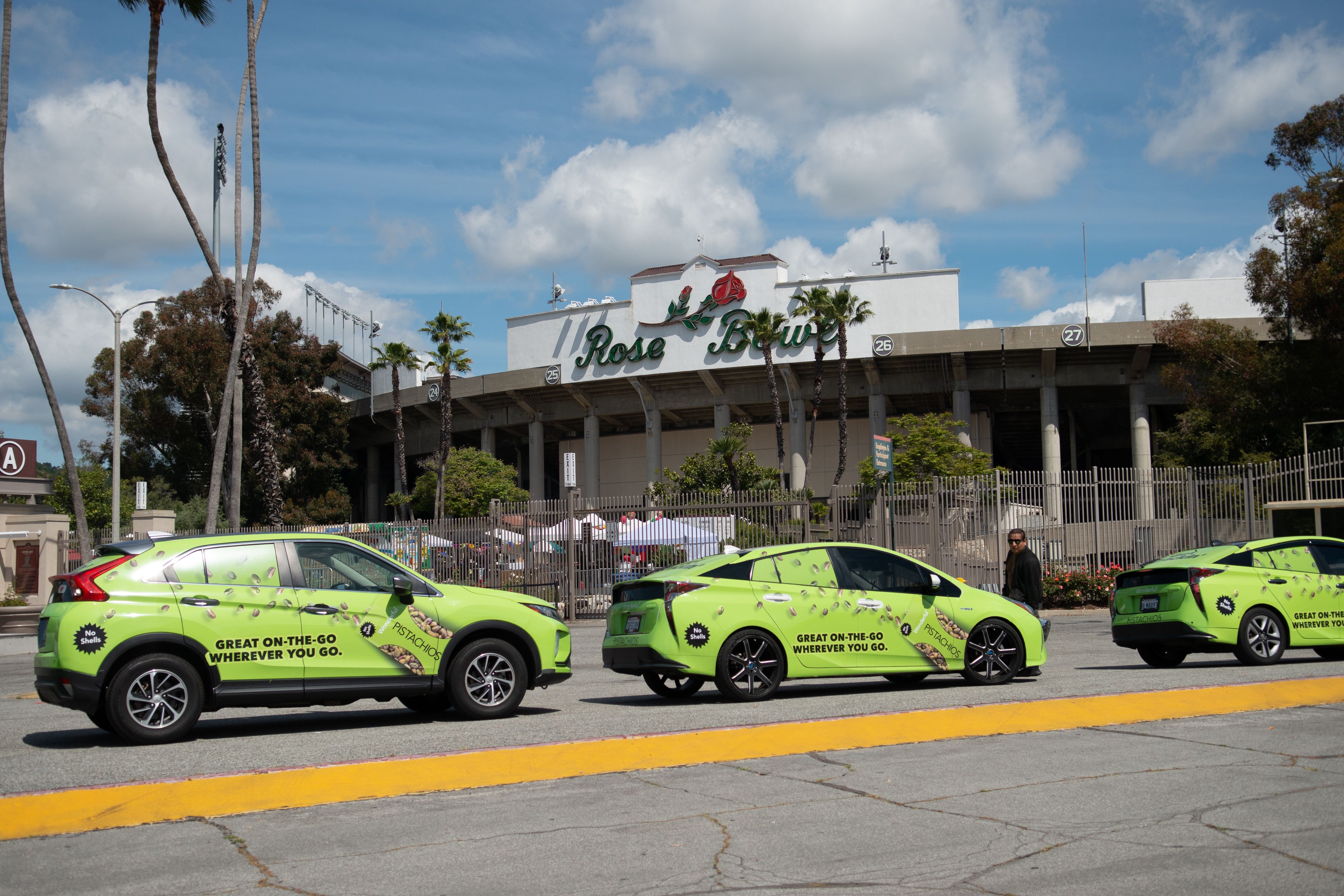 Wonderful Pistachio wrapped rideshare cars 