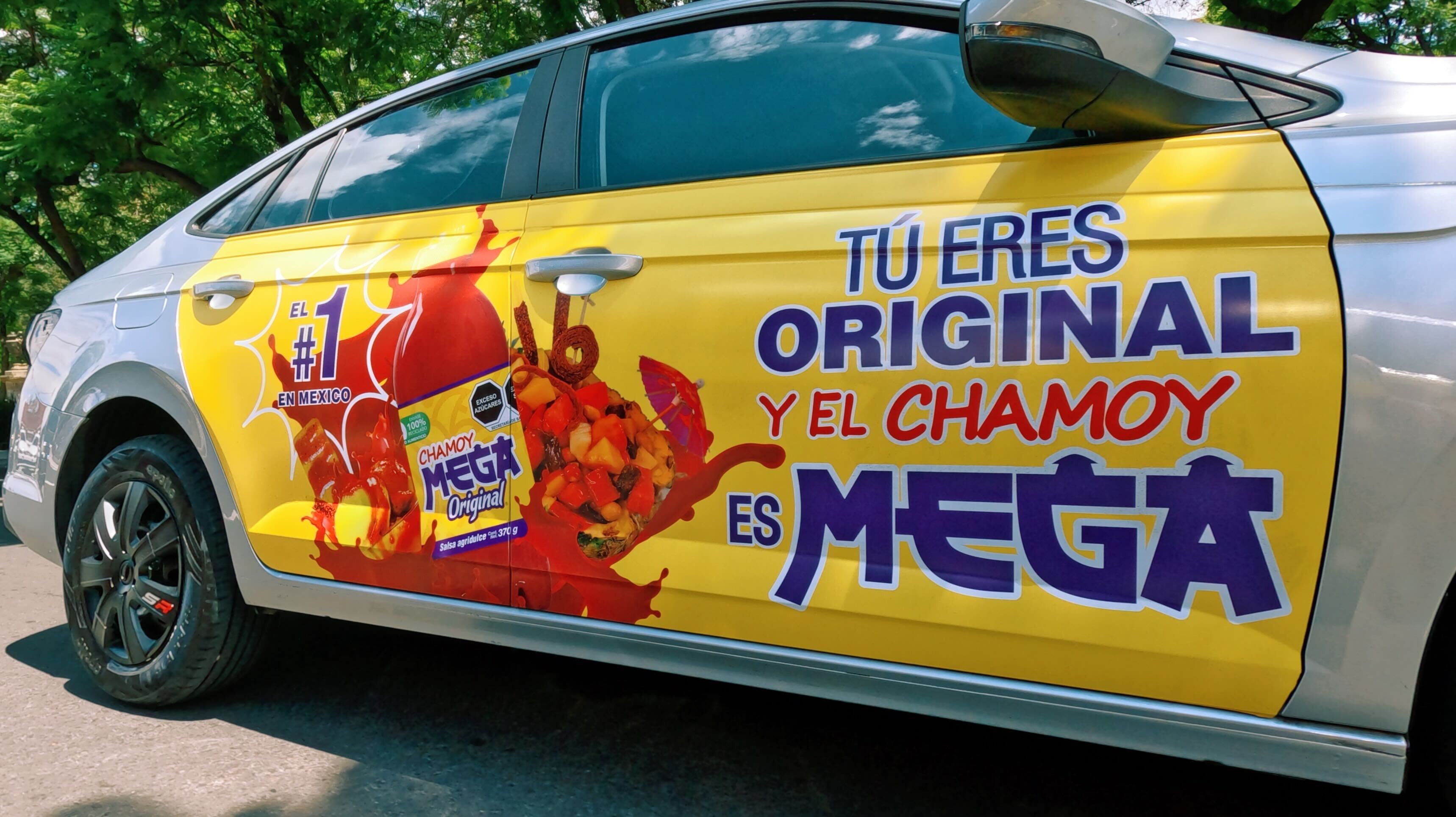 Chamoy Mega wrapped car campaign