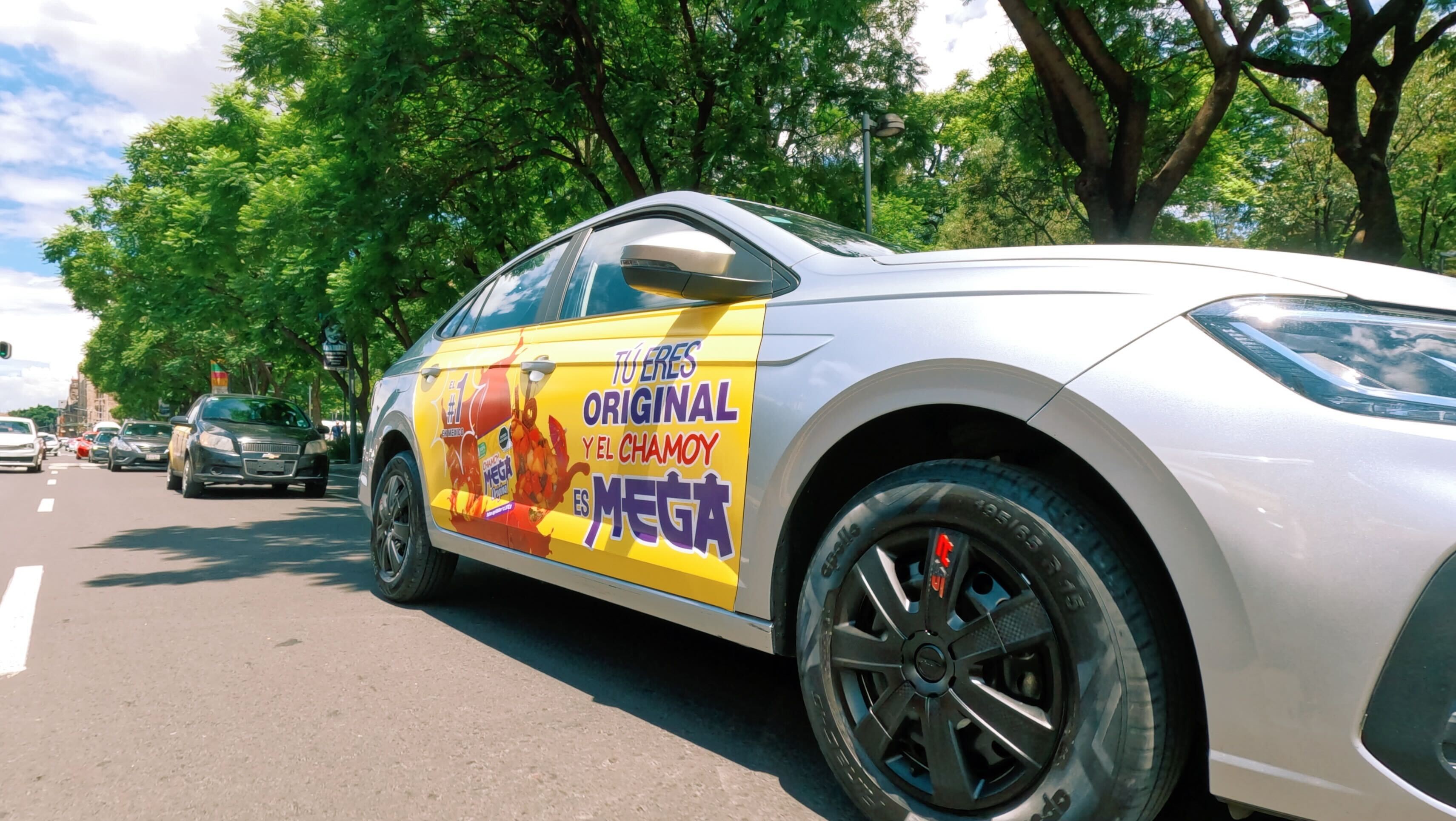 Chamoy Mega wrapped car campaign