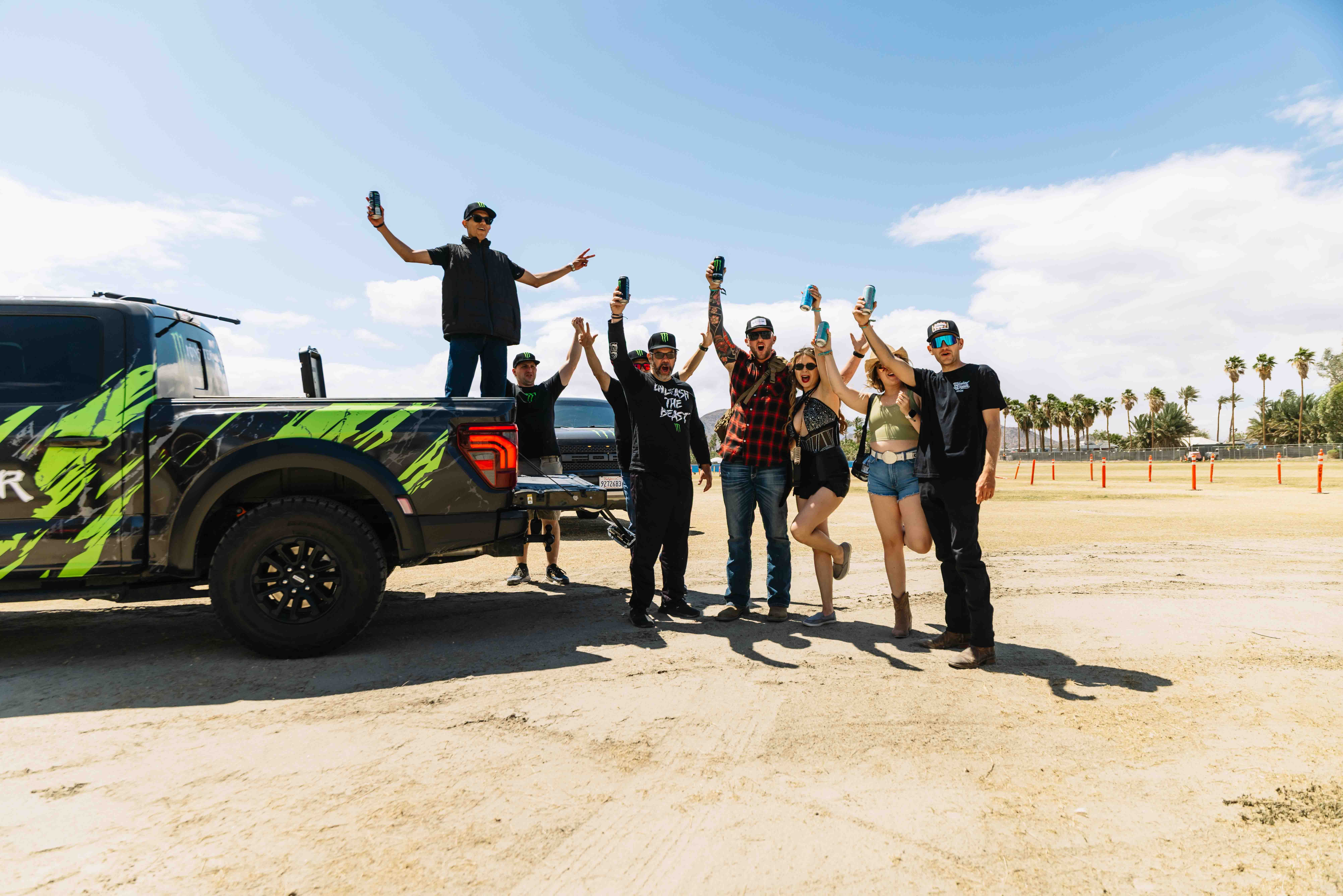 Monster Energy wrapped rideshare trucks 