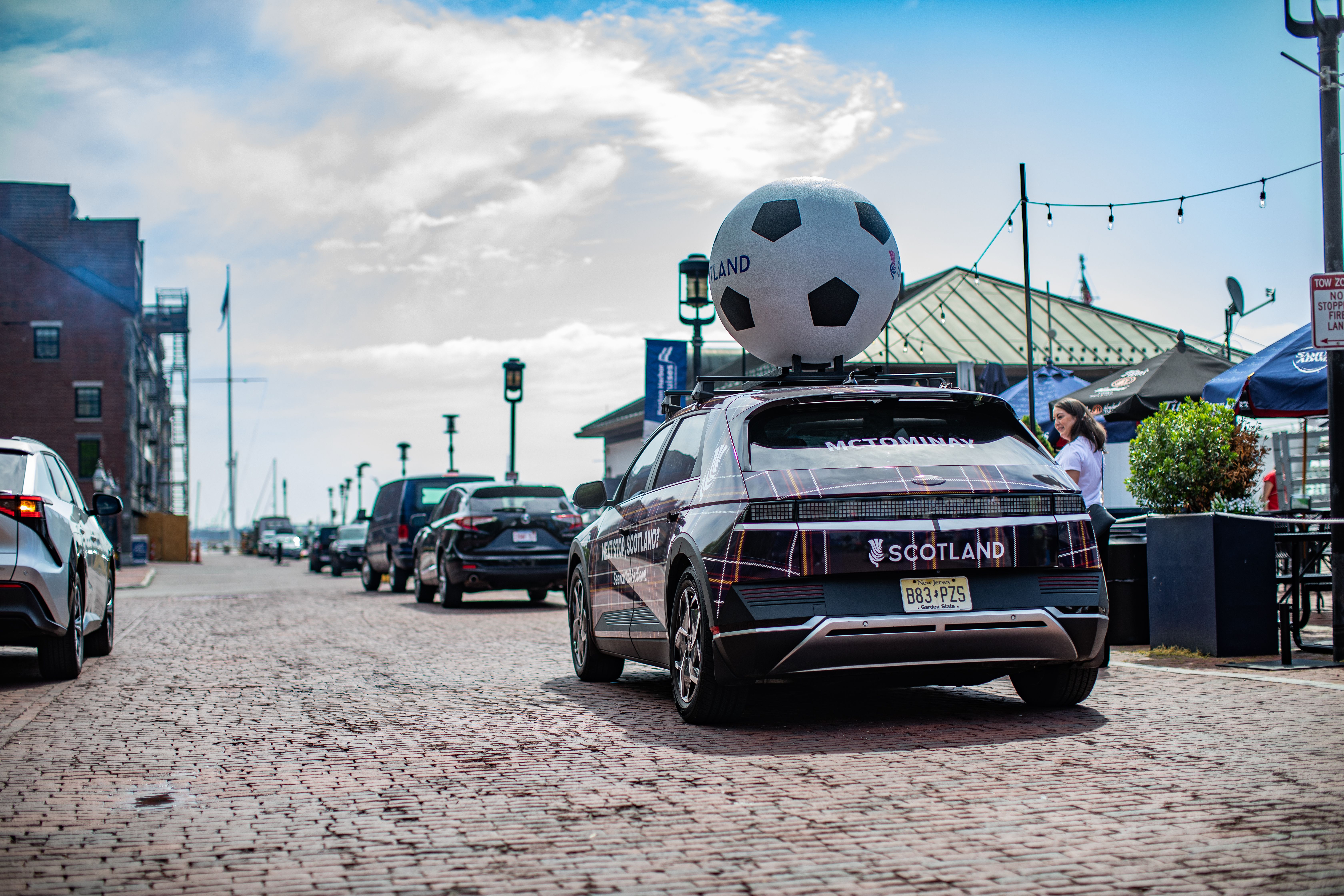 Wrapped cars in tartan for VisitScotland during 2026 FIFA World Cup in Boston