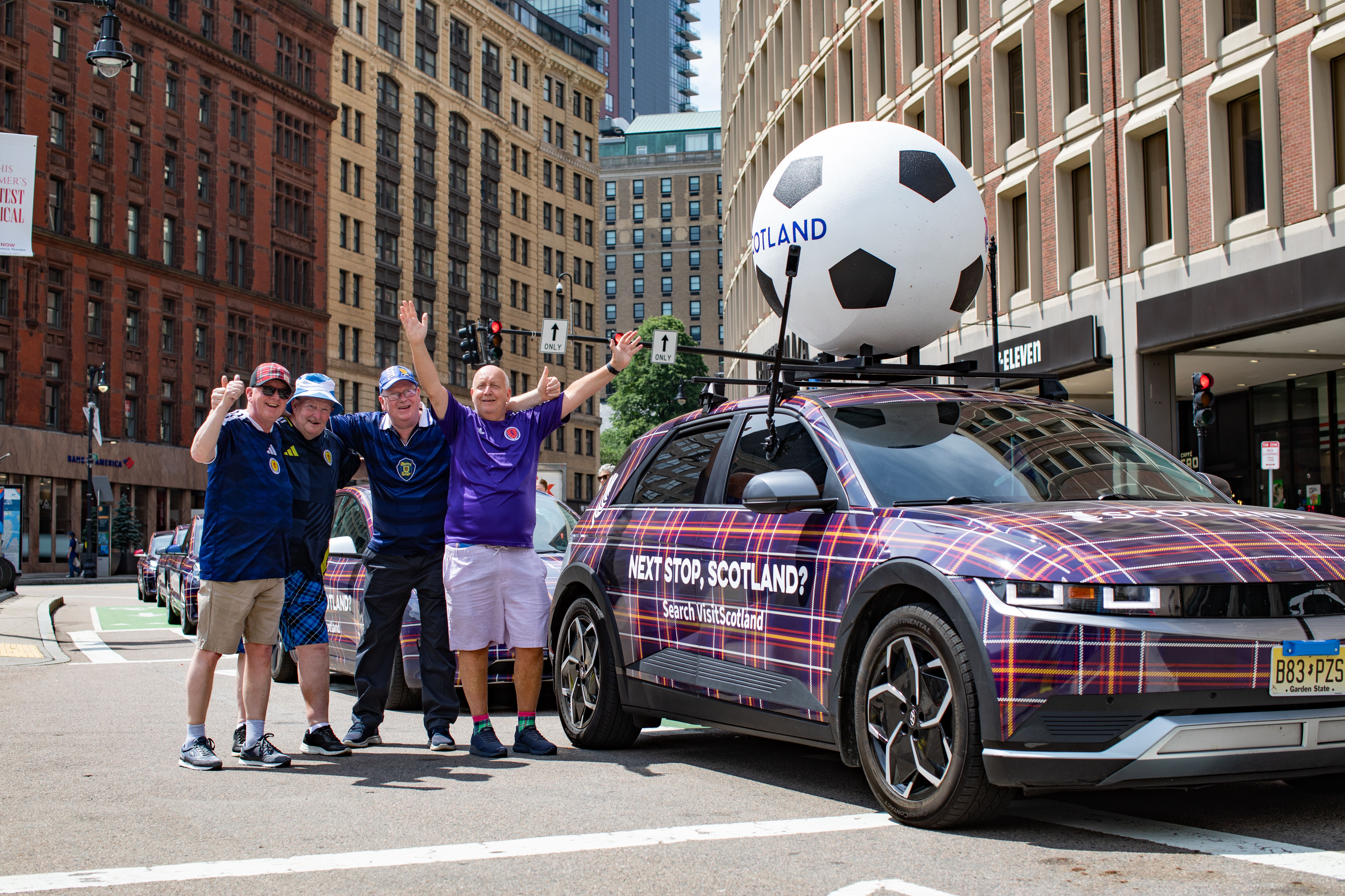 Wrapped cars in tartan for VisitScotland during 2026 FIFA World Cup in Boston