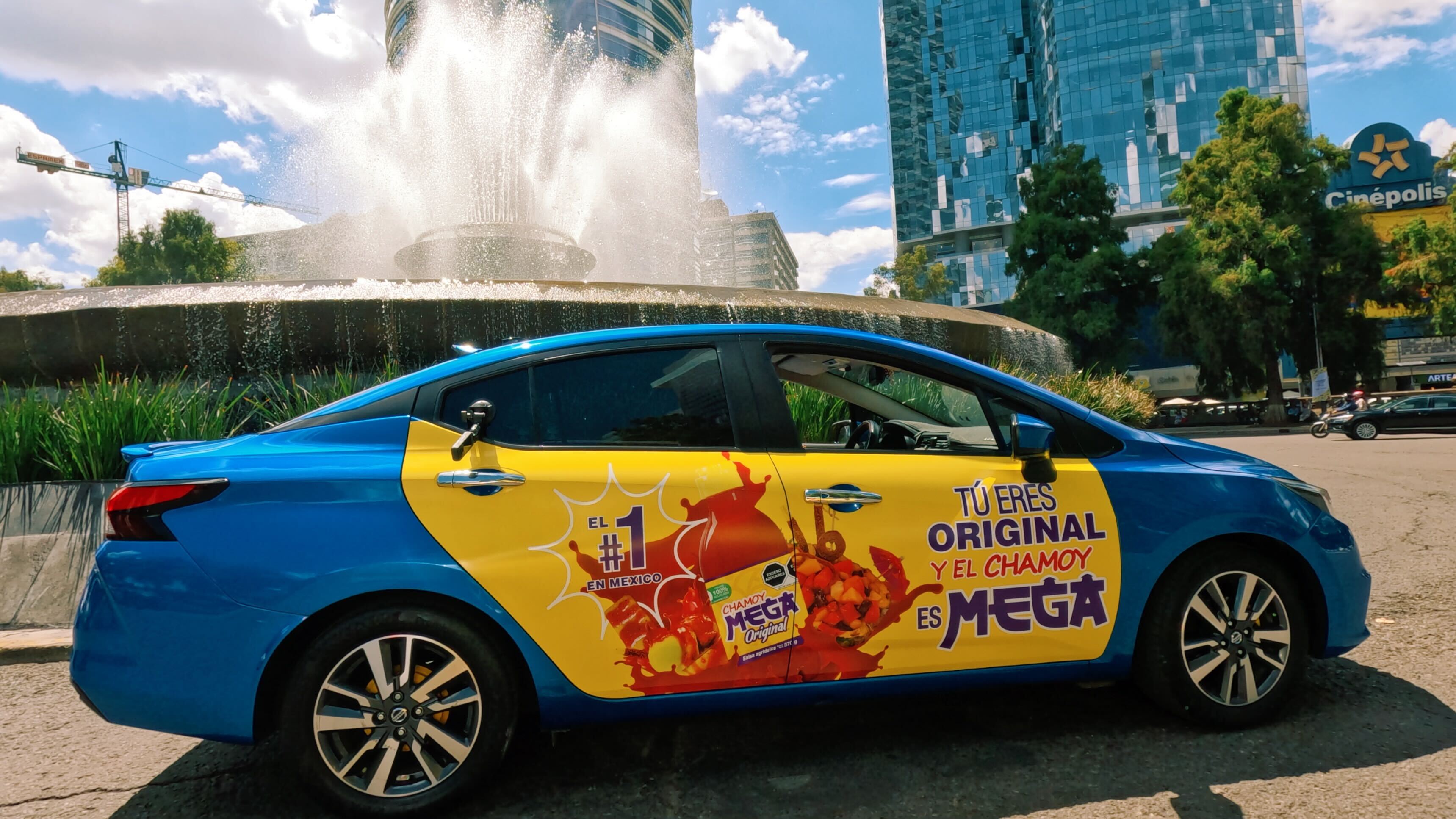 Chamoy Mega wrapped car campaign