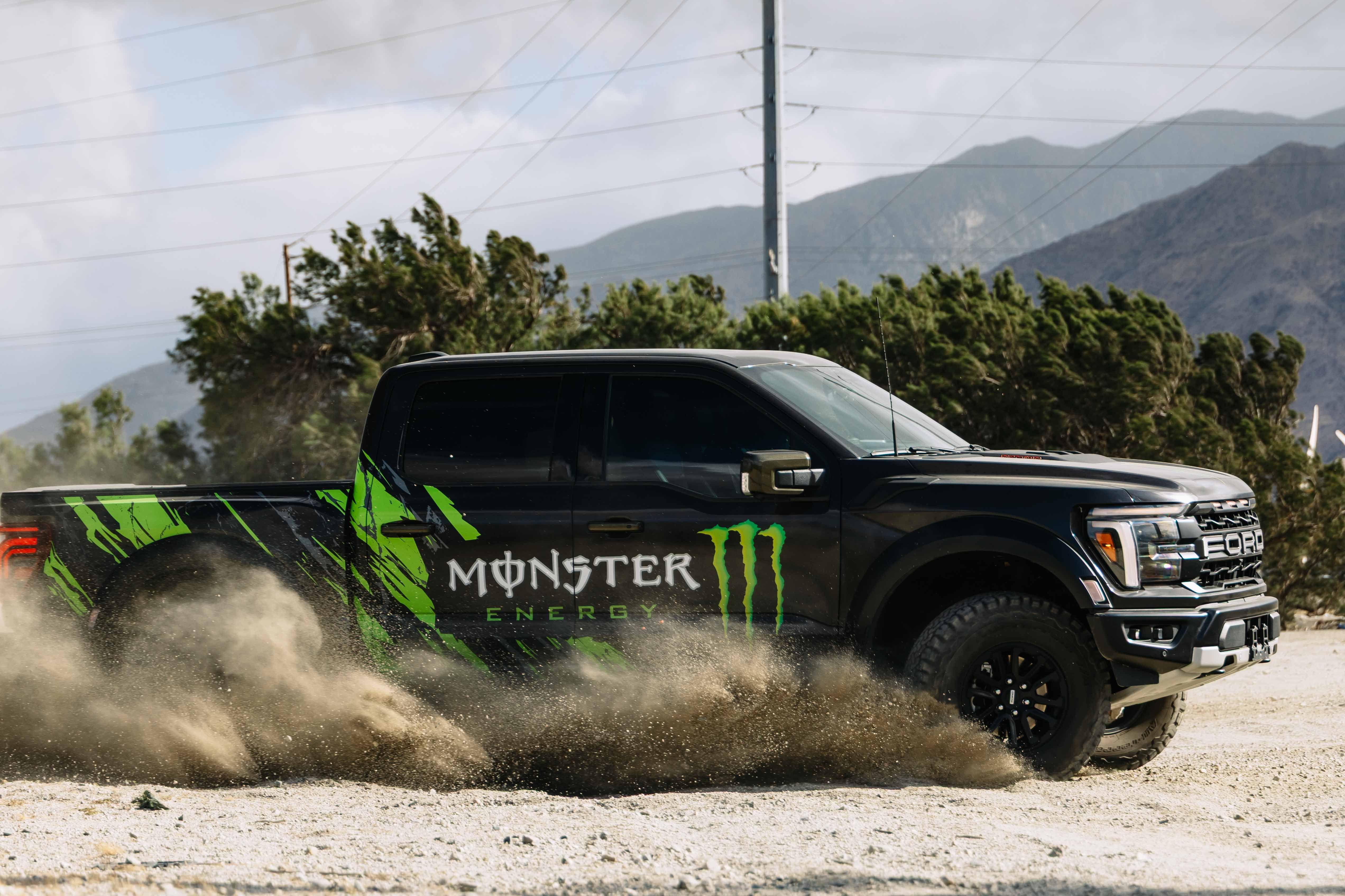 Monster Energy wrapped rideshare trucks 