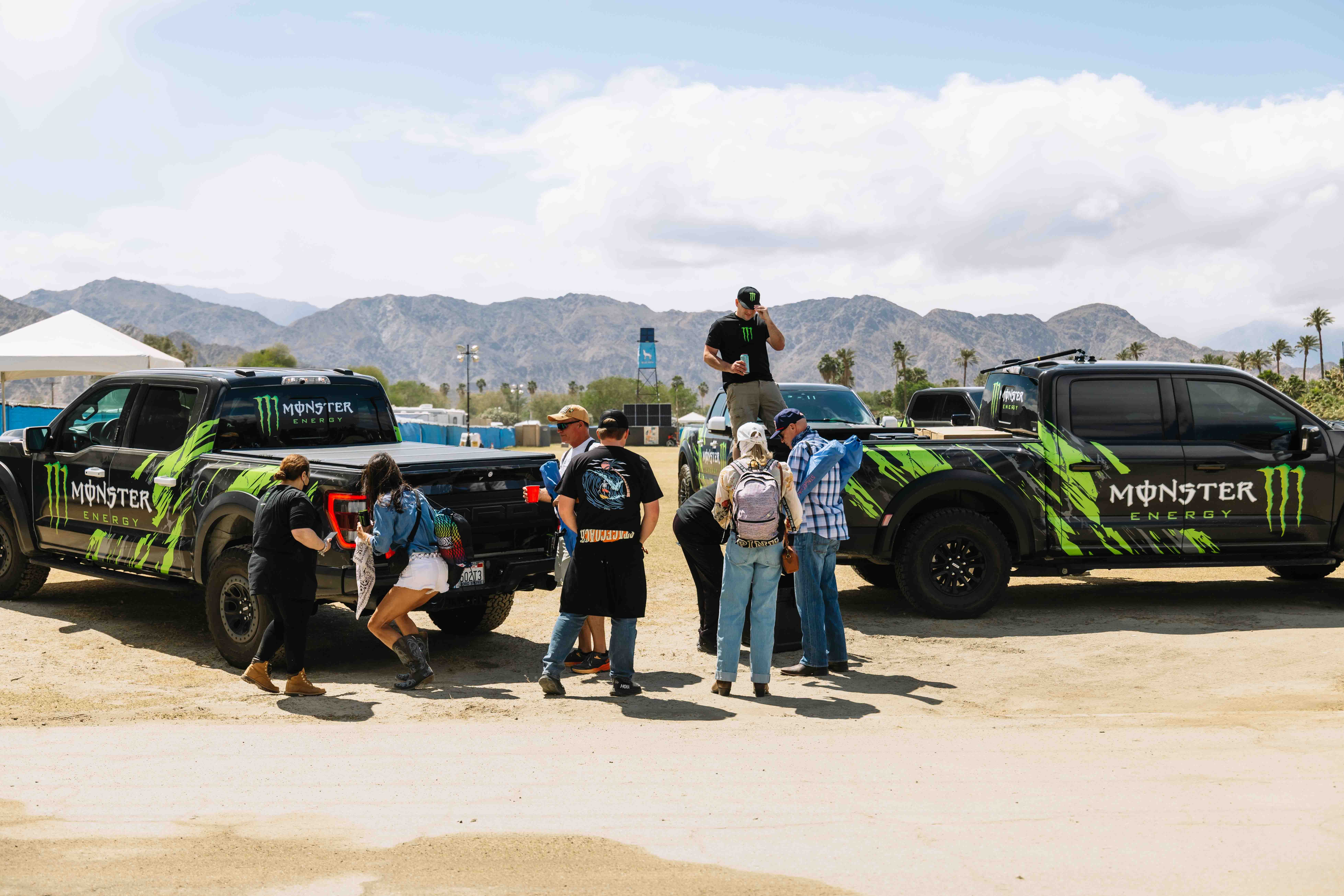 Monster Energy wrapped rideshare trucks 