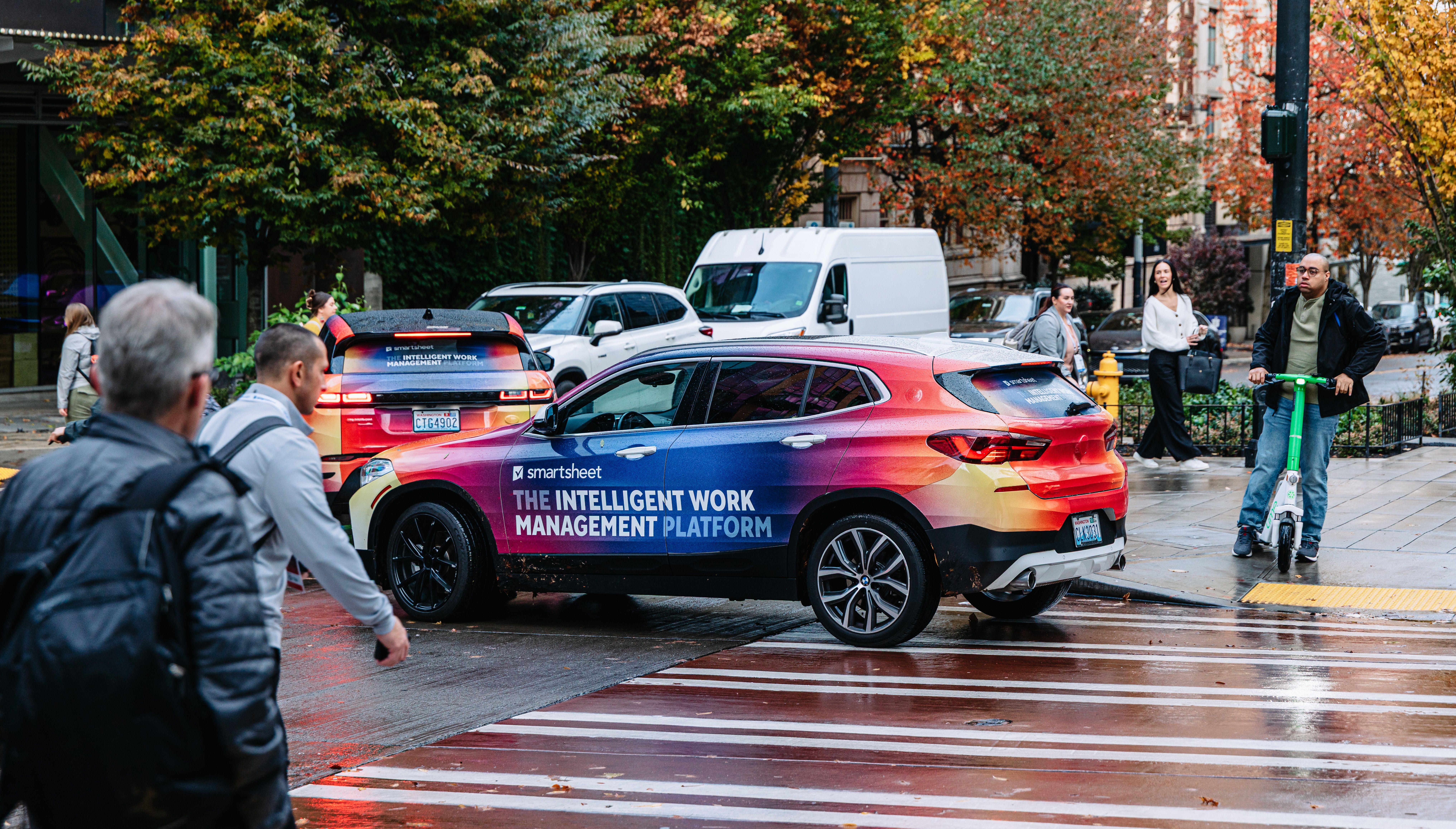 Smartsheet wrapped car OOH campaign in Seattle via GOOD TRAFFIC