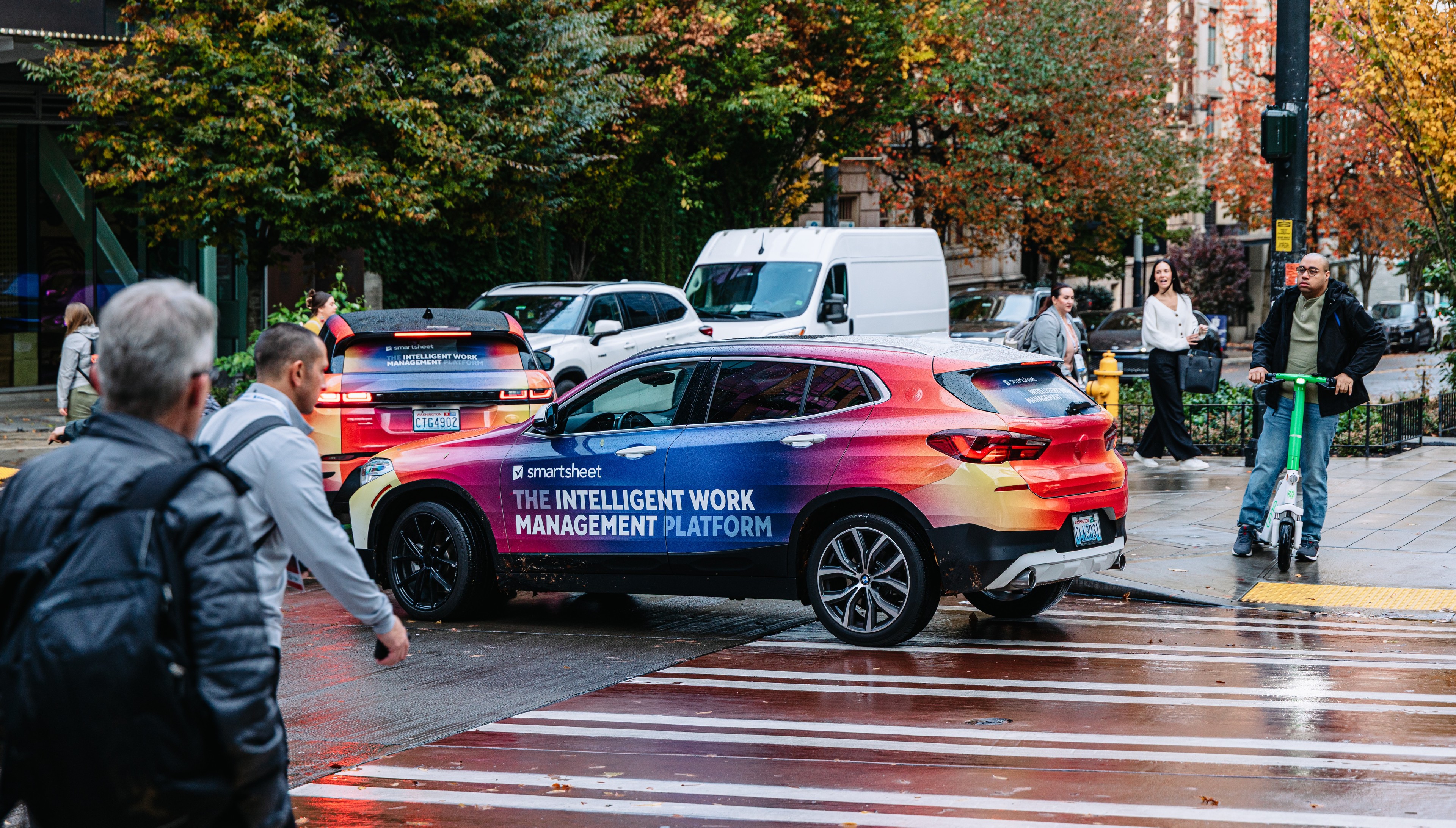 Smartsheet wrapped car OOH campaign in Seattle via GOOD TRAFFIC