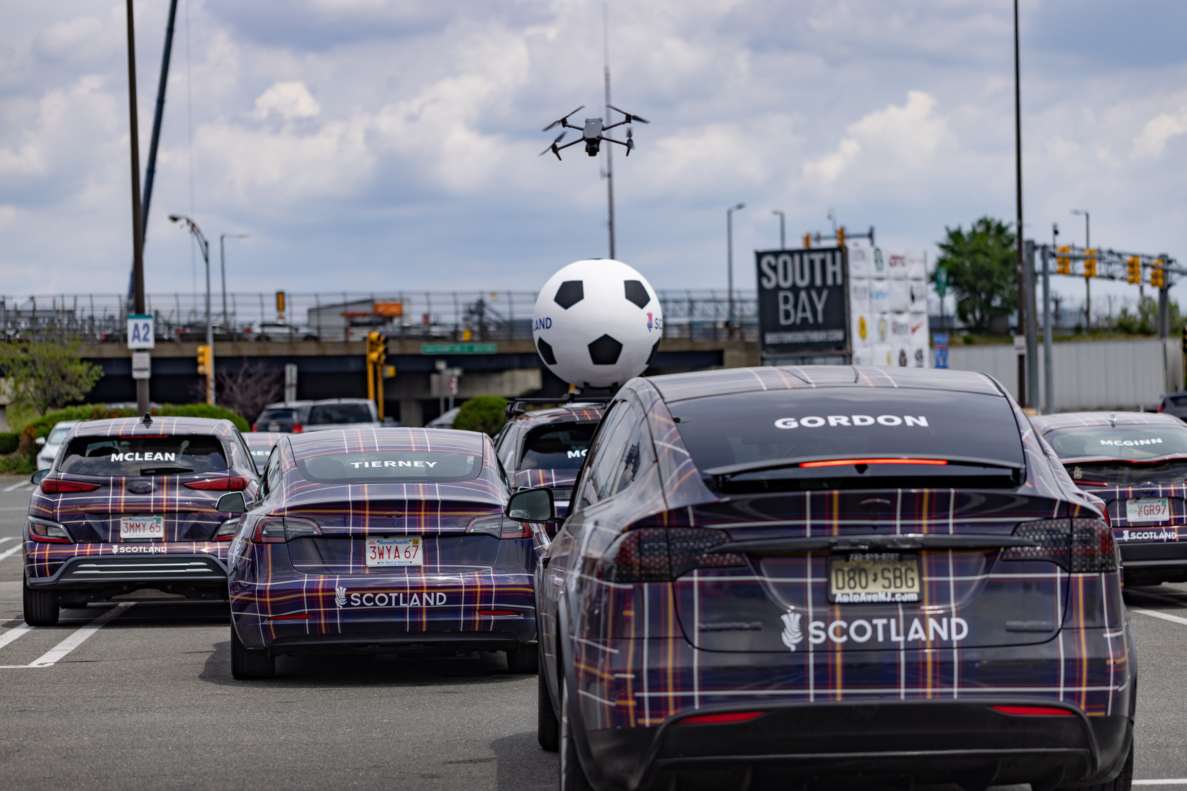 Wrapped cars in tartan for VisitScotland during 2026 FIFA World Cup in Boston