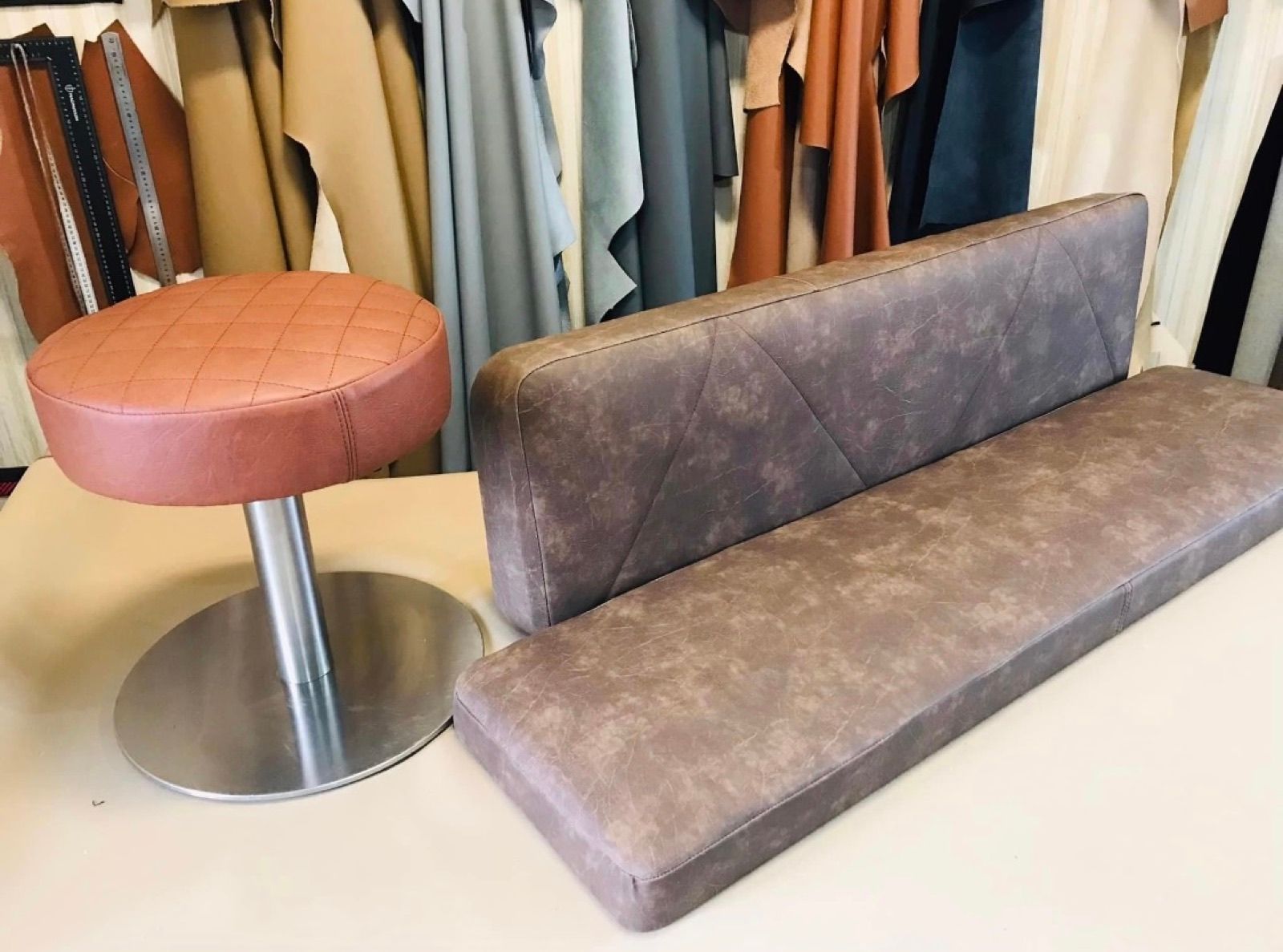 Leather furniture in an upholstery workshop