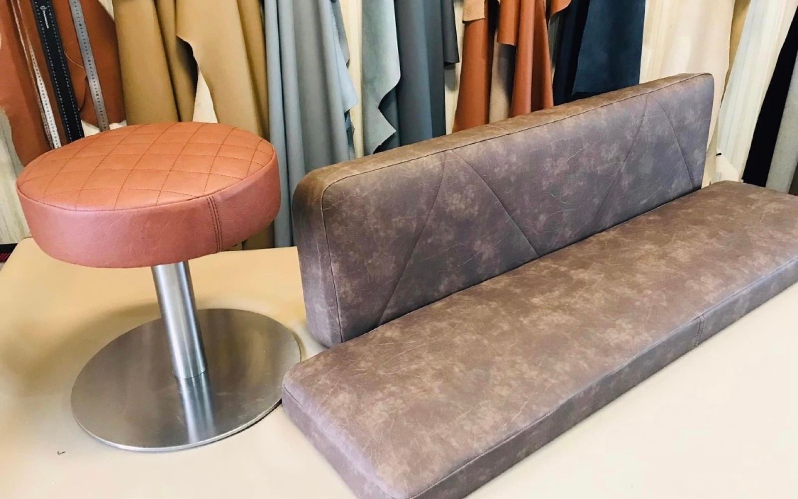 Leather furniture in an upholstery workshop