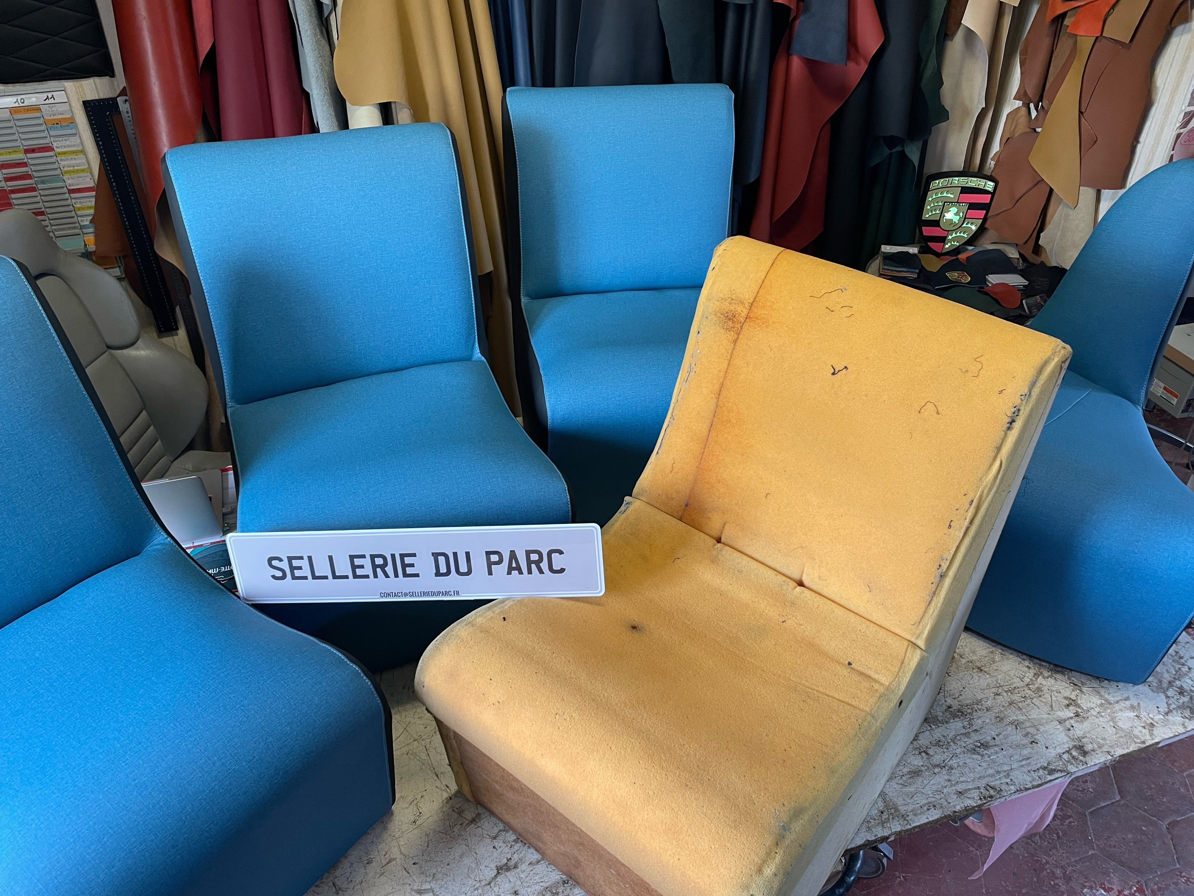 Series of professional seats made in an upholstery workshop