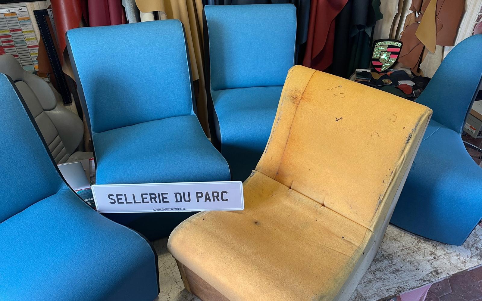 Série de sièges professionnels réalisée dans un atelier de sellerie